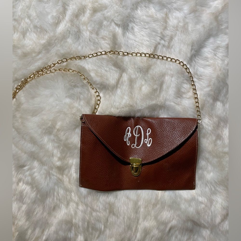 Monogram ADL Clutch Purse Hangbag Bag Preppy Brown Gold